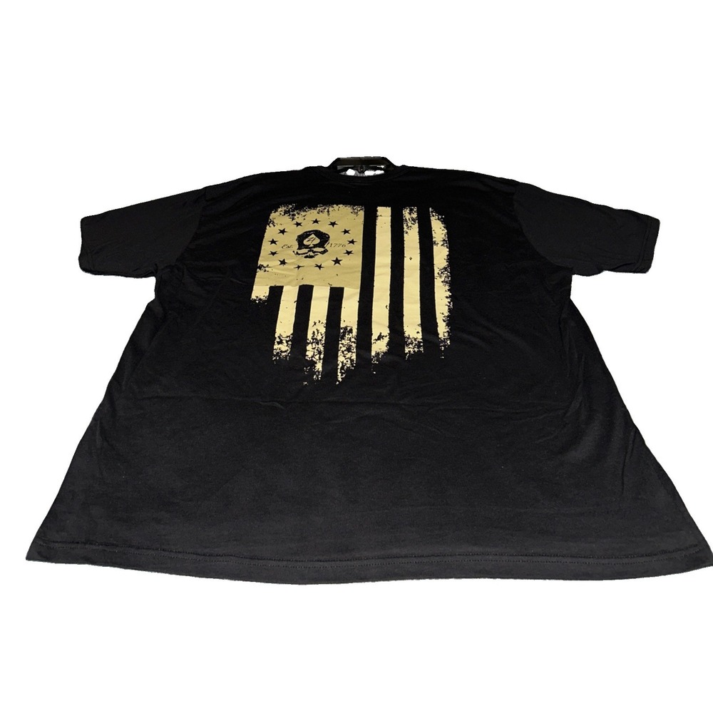 Zero Foxtrot "1776 Distressed Flag Spade Skull" Design Men's T-Shirt 2XL Black
